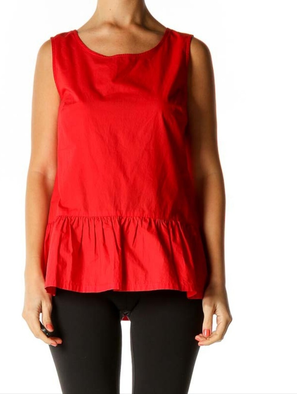 J. Crew Red Sleeveless Ruffle-Hem Tank with Tie-Back